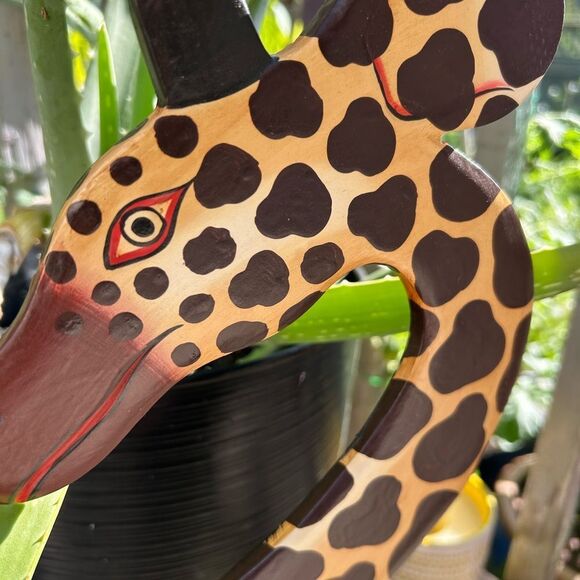 Vintage 90s Giraffe Shaped Wooden Decor Mirror Wall Hanging - Picture 4 of 16